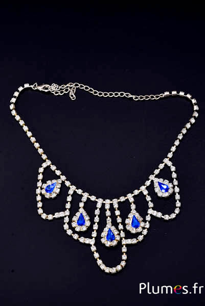 Collier strass - env. 35 cm - cristal-bleu